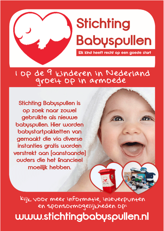 Poster van Stichting Babyspullen met een uitleg waar de stichting voor staat.